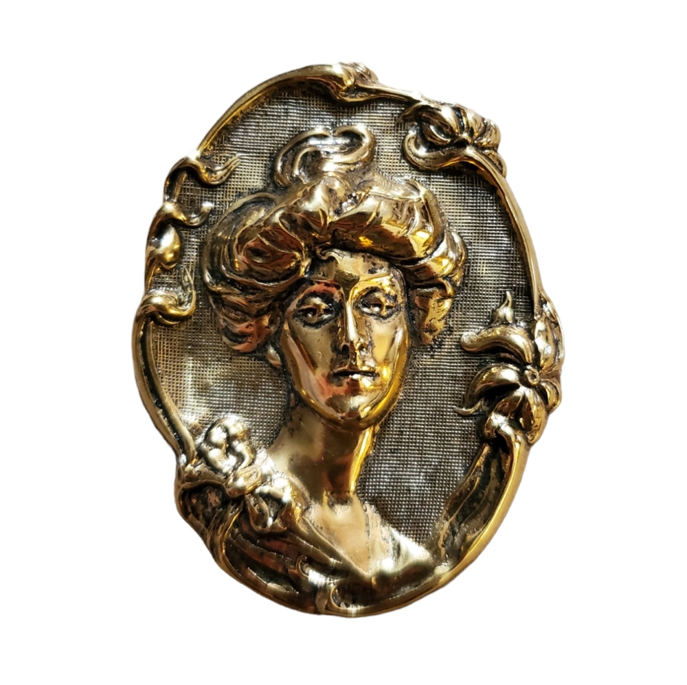 Stamped Brass Gibson Girl Pin Brooch Victorian